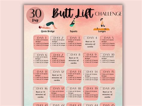 30 Day Butt Lift Challenge Fitness Tracker Glute Challenge Grow Your