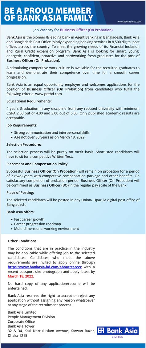 Bank Asia Limited Job Circular 2022 Bankasia