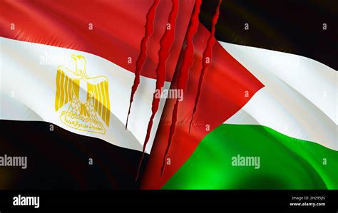 Egypt And Palestine Flags With Scar Concept Waving Flag3d Rendering