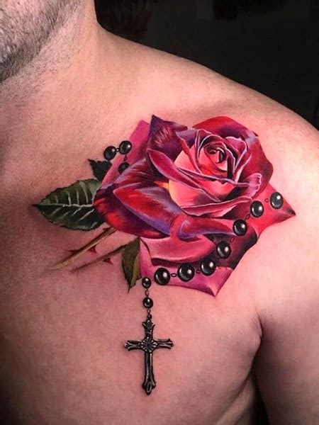 Cross And Rose Tattoos With Banner