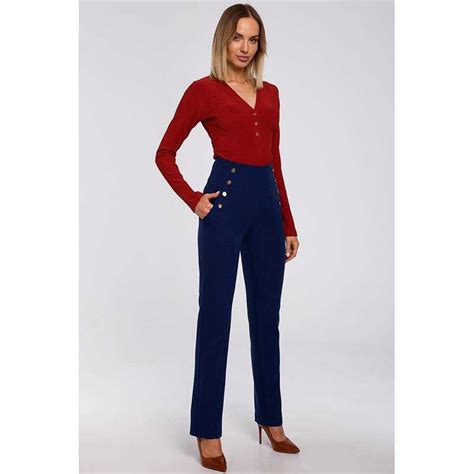 Blaue High Waist Stoffhose Mit Knöpfen Mode Shop Blazer Elegant