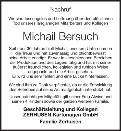 Traueranzeigen Von Michail Bersuch Om Trauer De