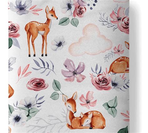 Tissu Petits Animaux De La For T Biche Fleurie Coton Etsy