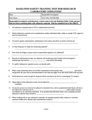 Fillable Online Vcu RADIATION SAFETY TRAINING TEST FOR RESEARCH