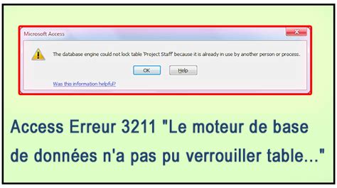 7 façons pour Access Erreur 3211 Le moteur de base de données n a pas