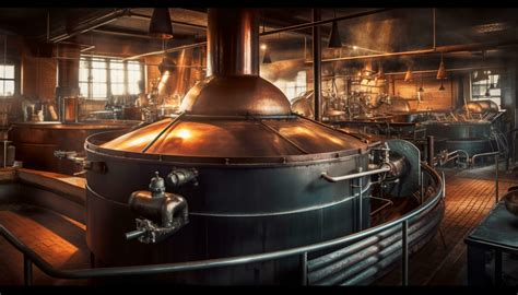 Shiny Stainless Steel Brewery Equipment Fermenting Dark Liquid Indoors