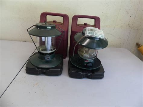 Lot Vintage Pair Of Coleman Propane Lantern Cases With Lanterns