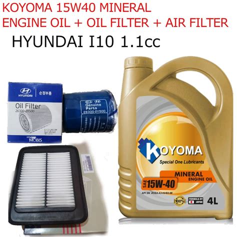 Hyundai I10 1 1 Air Filter Oil Filter Koyoma 15w40 Mineral Engine Oil Shopee Malaysia