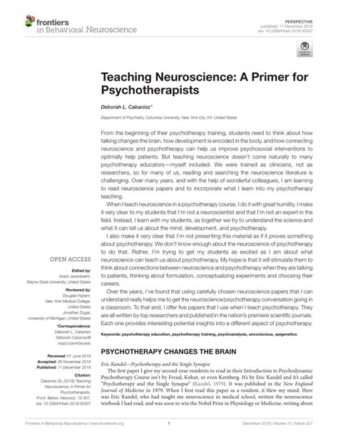 (PDF) Teaching Neuroscience: A Primer for Psychotherapists