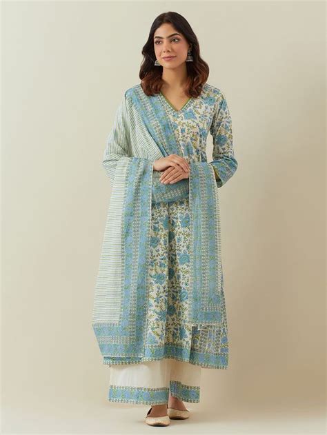 Buy Grey Off White Hand Block Printed Cotton Kurta With Palazzo Set Of 2 Sb00726sshab55may