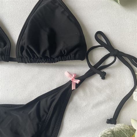 Balletcore Black Baby Pink Bow Halter Bikini Set Depop