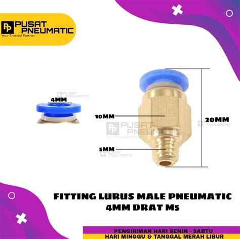 PC 4 M5 Nepel Angin Fitting Pneumatic Lurus Male Selang 4mm Drat 5mm