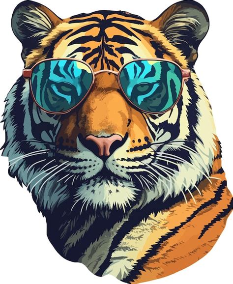 Premium Vector A Tiger Wearing Sunglasses And A Blue And White Striped Tiger