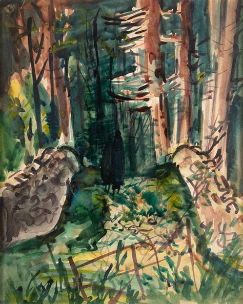 Figures On A Forest Bridge By George Campbell Rha Rha