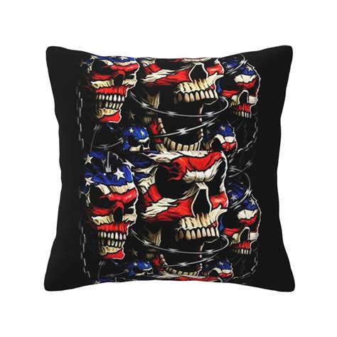 Home Throw Pillow Covers Two Sides Printed America Flag Skull Skeleton