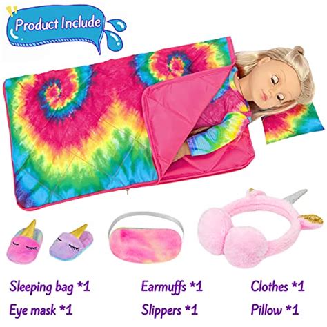 Ecore Fun American 18 Inch Girl Doll Accessories Doll Sleeping Bag Set Matching Eye Masks