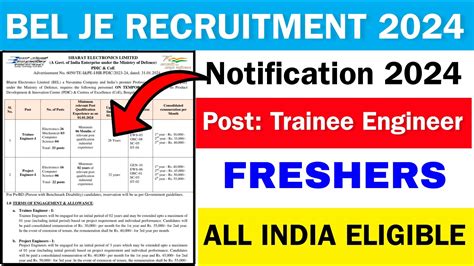 BEL New Notification 2024 BEL Job Vacancy 2024 Freshers Apply