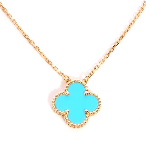 VAN CLEEF ARPELS 18K Yellow Gold Turquoise Vintage Alhambra Pendant