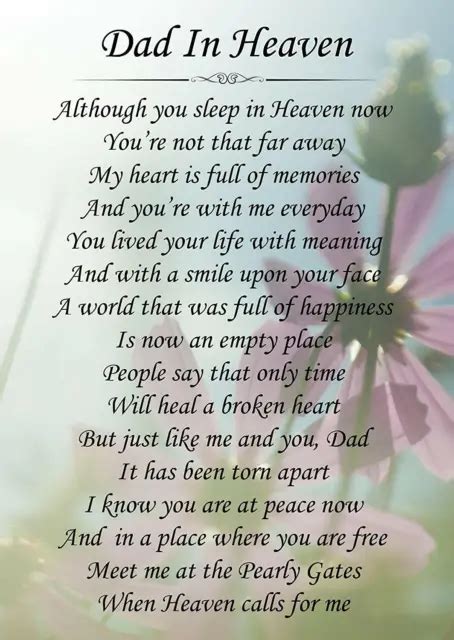 Dad In Heaven Memorial Funeral Graveside Poem Card And Ground Stake F142