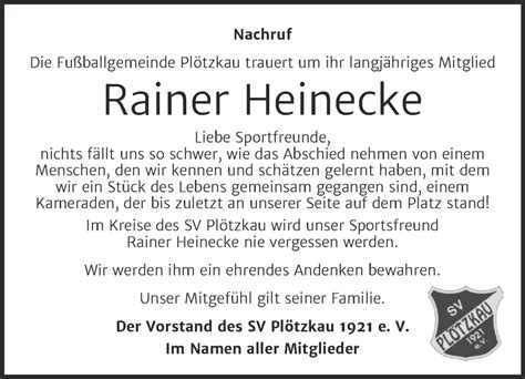 Traueranzeigen Von Rainer Heinecke Abschied Nehmen De