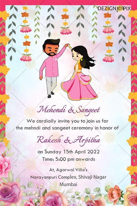 Mehendi Sangeeth Invitation Card Simple Floral Theme Sange Indian