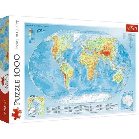 Puzzle 1000 el MAPA FIZYCZNA ŚWIATA Trefl