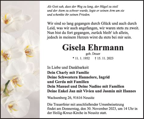 Traueranzeigen Von Gisela Ehrmann Trauer Flz De