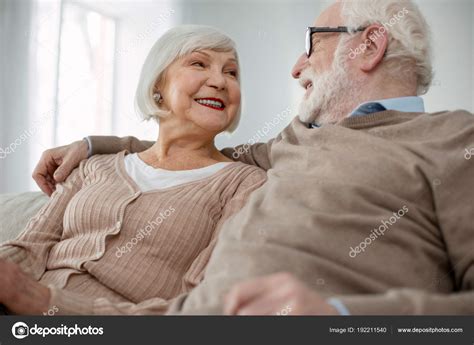 Happy elderly people looking at each other — Stock Photo © yacobchuk1 ...