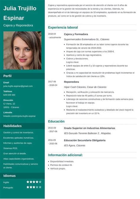 Ejemplo De Currículum Para Cajera De Supermercado Guía