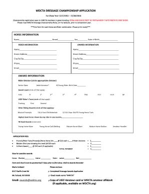 Fillable Online Wdcta Dressage Championship Application A USDF