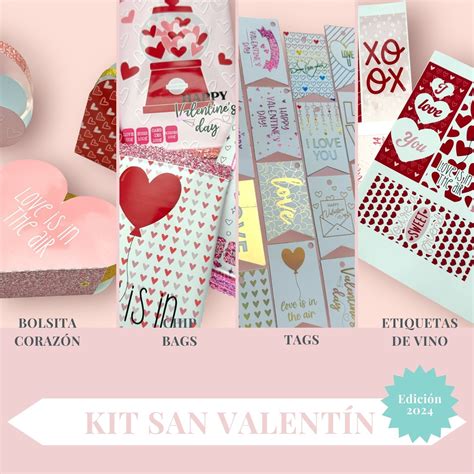 Kit San Valentín Tags Etiquetas de Vino Bolsitas y Chip Bags Coolprints