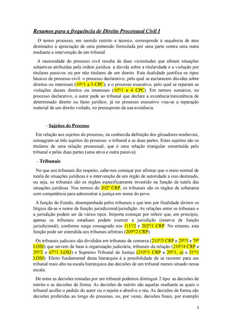 Resumos Para A Frequ Ncia De Direito Processual Civil I A Necessidade