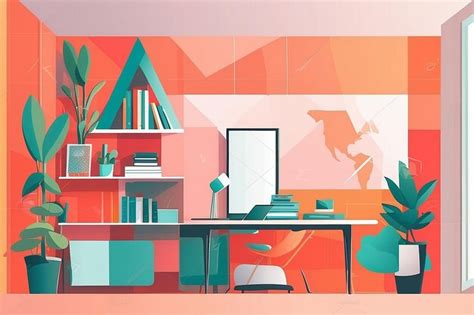 Premium Photo | Geometric Accent Wall Home Office Design Flat Vector Art