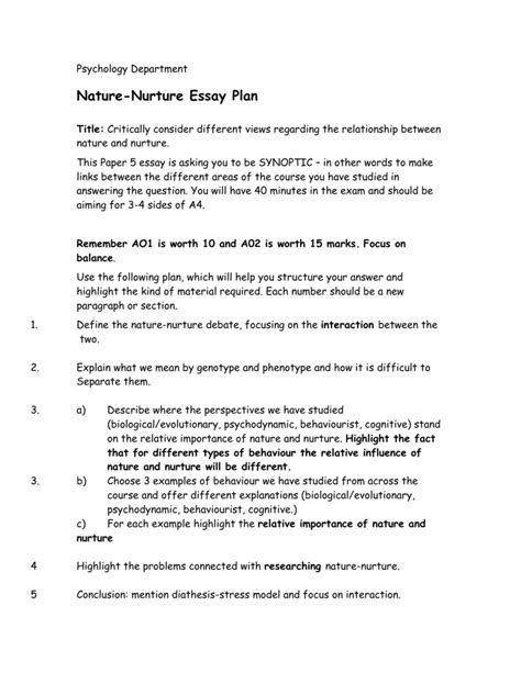 Nature Nurture Essay Plan