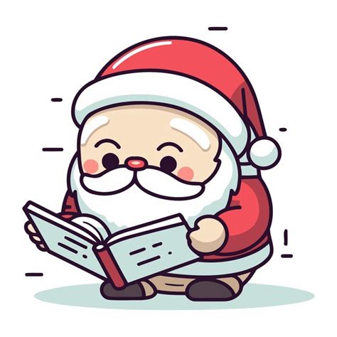 Le Père Noël Lit Un Livre Illustration Vectorielle Personnage De Dessin