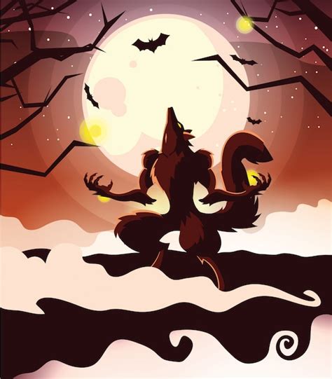 Dibujos Animados De Hombre Lobo De Halloween Vector Premium