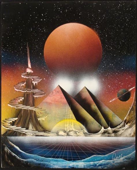 Sci Fi Fantasy Art Original Airbrush Painting Pyramids