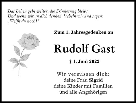 Traueranzeigen Von Rudolf Gast Allg Uer Zeitung