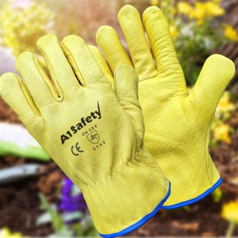 Yellow Leather Gardening Gloves Thorn Proof Mens Womens Protective