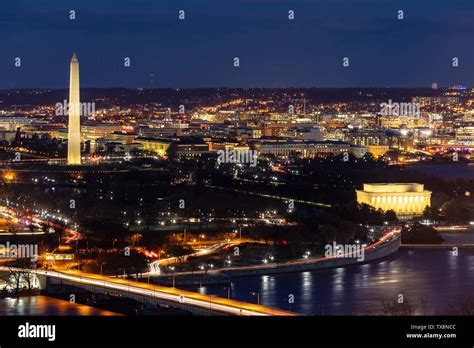 Aerial View Of Washington Dc Cityscape From Arlington Virginia Usa