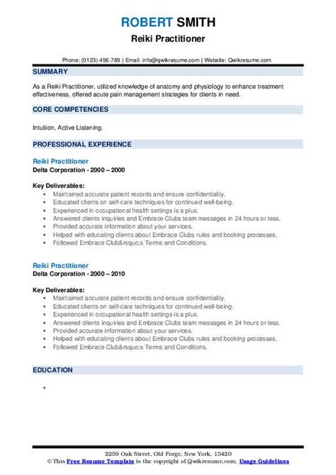 Reiki Practitioner Resume Samples Qwikresume