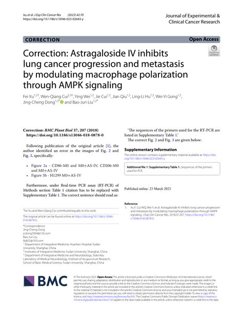 Pdf Correction Astragaloside Iv Inhibits Lung Cancer Progression And