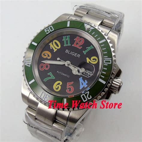 Bliger Mm Black Dial Date Luminous Saphire Glass Green Ceramic Bezel