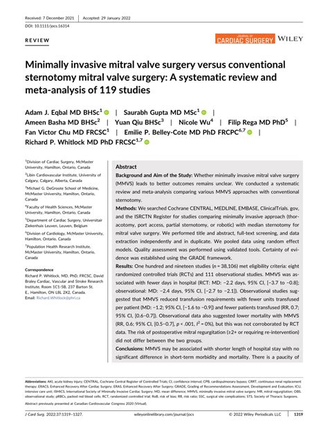 Minimally Invasive Mitral Valve Surgery Versus Conventional Sternotomy