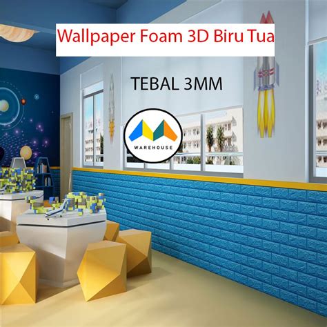 Jual Mw Wallpaper Foam Biru Tua Bata D Bata Warna Biru Tua Premium