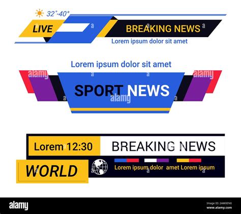 Breaking News Bars And Tv Live Report Headers Templates Set Stock