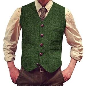 Tiavllya Gilet Da Uomo In Lana A Spina Di Pesce Abito In Tweed Slim Fit