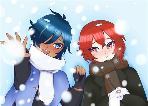 Young Diluc And Kaeya Laying In The Snow Rgenshinimpact