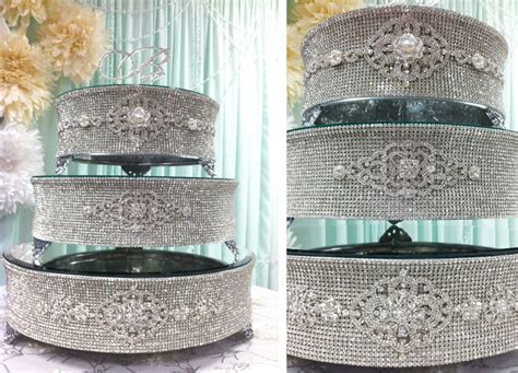 Round Silver Rhinestone Cake Stand For Wedding Anniversary Etsy In