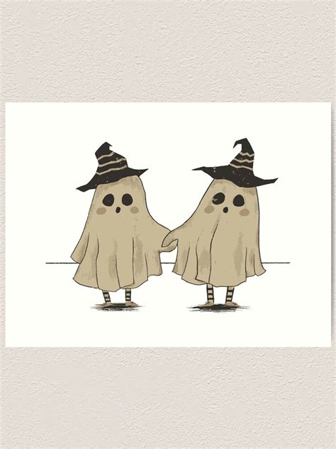 Two Ghosts Holding Hands Dressed Up For Halloween Art Print For Sale